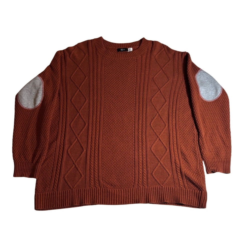 BDG Urban Outfitters Womens|Rust Orange Cable Knit‎ Elbow Patch Sweater|Sm